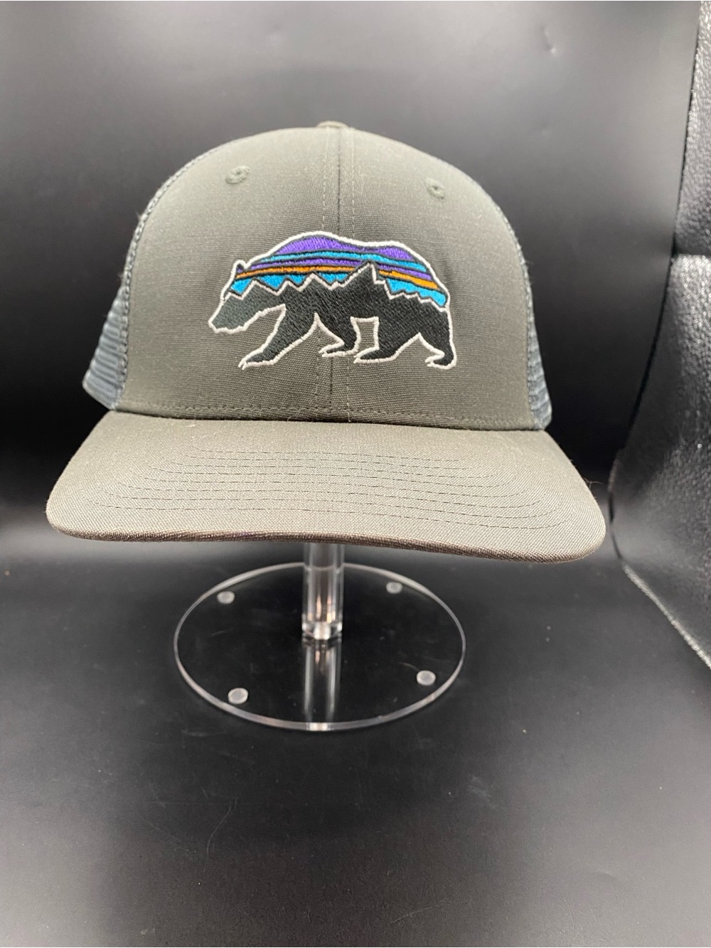 Patagonia Hat Cap Snap Back One Size Gray Fitz Roy Bear Mens Mesh Trucker Logo